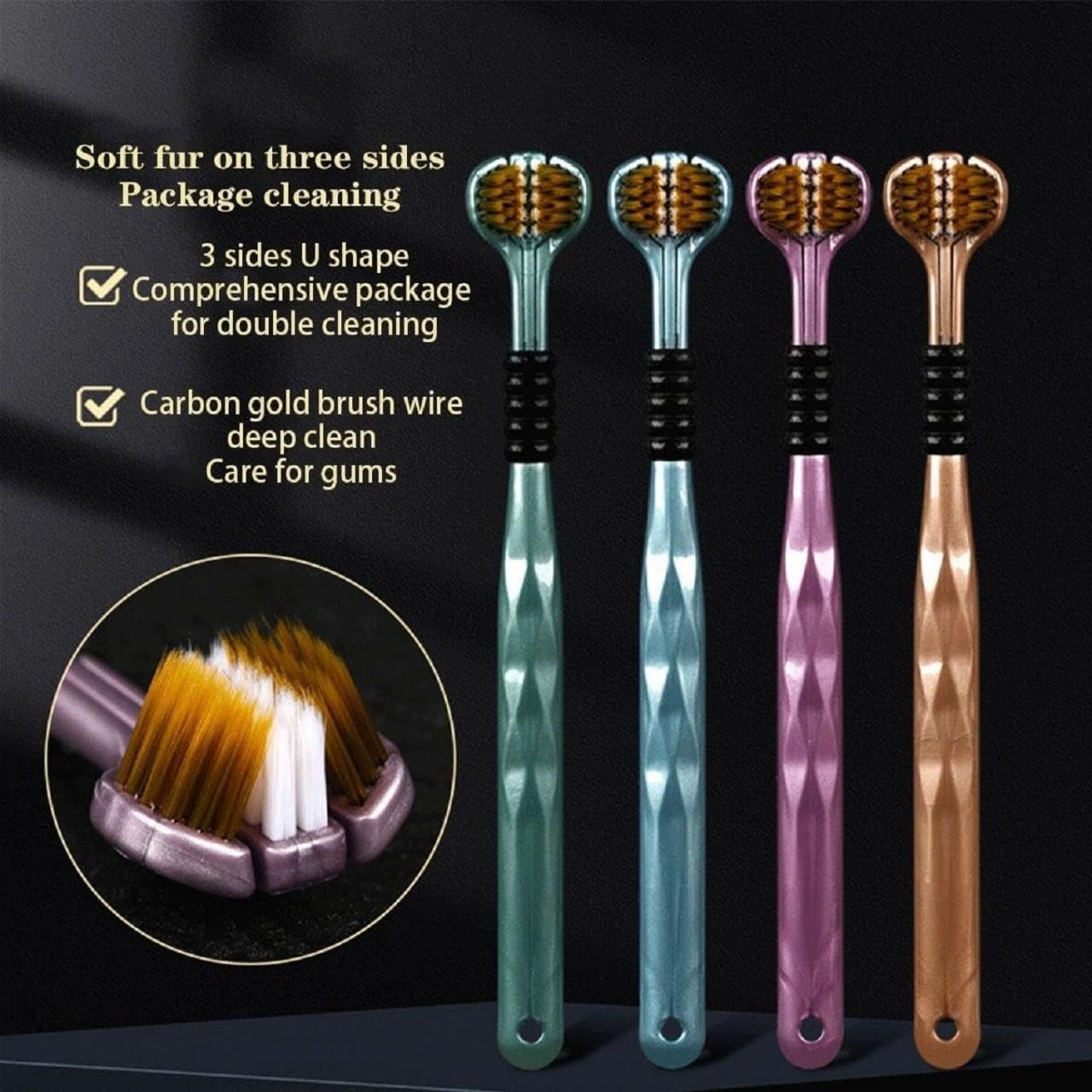 Best toothbrush for braces and sensitive gums with soft fur on three sides and carbon gold brush wire for deep cleaning