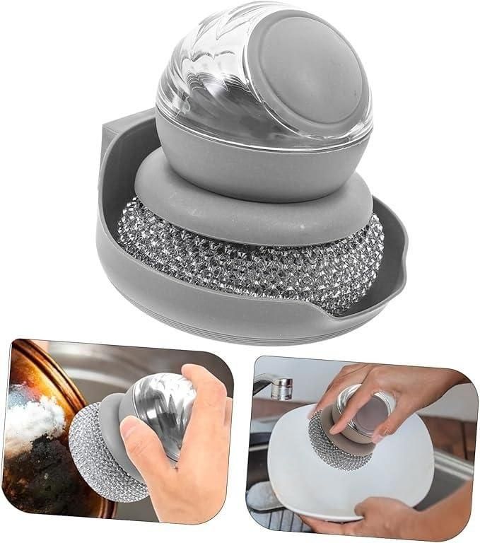 Modern automatic soap dispenser with attached scrubber for cleaning dishes and pots